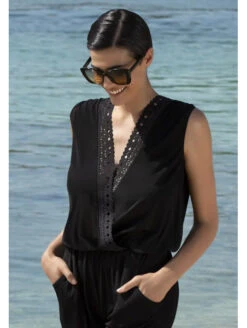 Combinaison Pantalon Noir AJOURAGE COUTURE -sous-vêtement boutique combinaison pantalon noir ajourage couture 3