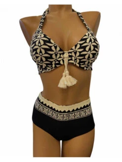 Maillot De Bain 2 Pièces Réversible Imprimé Noir Et Blanc