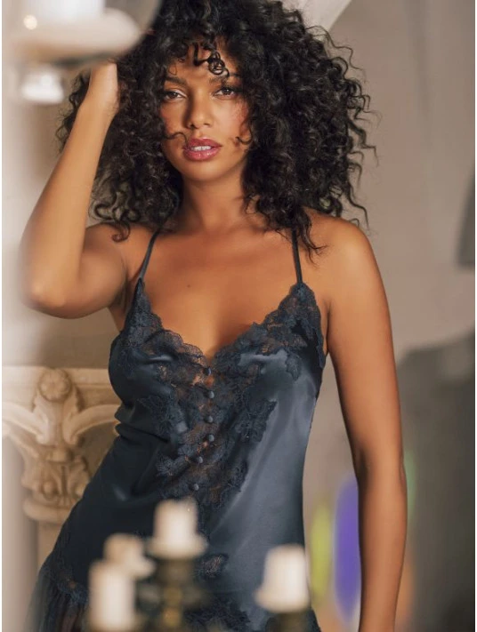 Nuisette En Soie Bleu Minuit PAIGE 4 Nuisette En Soie Bleu Minuit PAIGE – Image 2