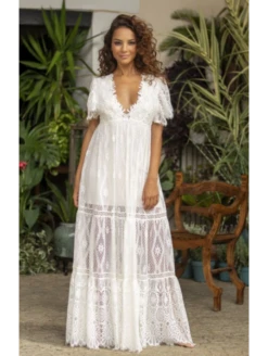 Robe Longue En Dentelle Naturel REBECCA