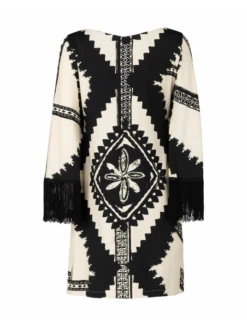 Robe Manches Longues Imprimé Noir & Blanc -sous-vêtement boutique robe manches longues imprime noir blanc 1 1