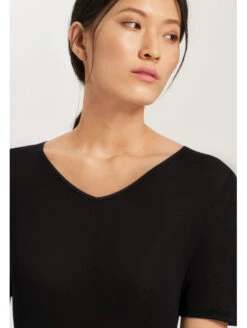HANRO T-shirt Manches Courtes Noir SOIE -sous-vêtement boutique t shirt manches courtes noir soie 2