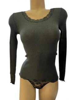 Top Manches Longues Col Rond Dentelle Vert LAINE ET SOIE