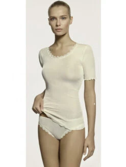 Top Manches Courtes Col Rond Dentelle SOIE