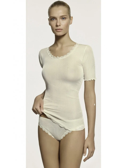 Top Manches Courtes Col Rond Dentelle SOIE 3 Top Manches Courtes Col Rond Dentelle SOIE