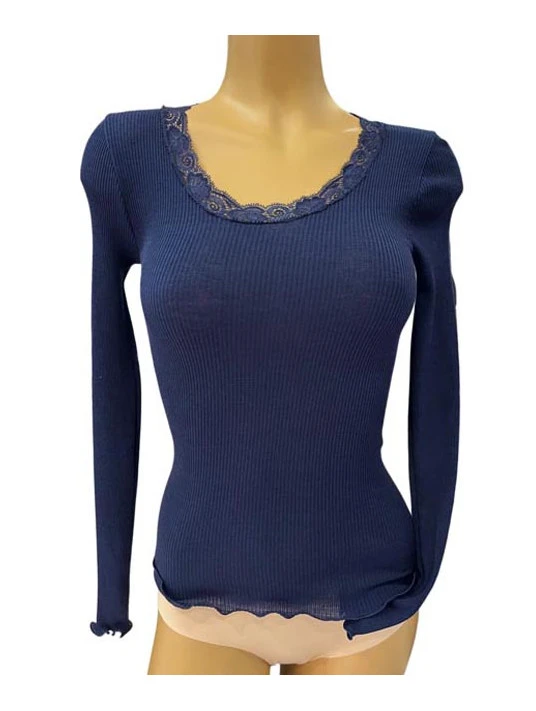 Top Manches Longues Col Rond Dentelle Bleu Marine LAINE ET SOIE 4 Top Manches Longues Col Rond Dentelle Bleu Marine LAINE ET SOIE – Image 3