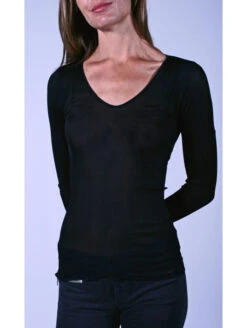 Top Manches Longues Col V SOIE -sous-vêtement boutique top manches longues col v soie 2